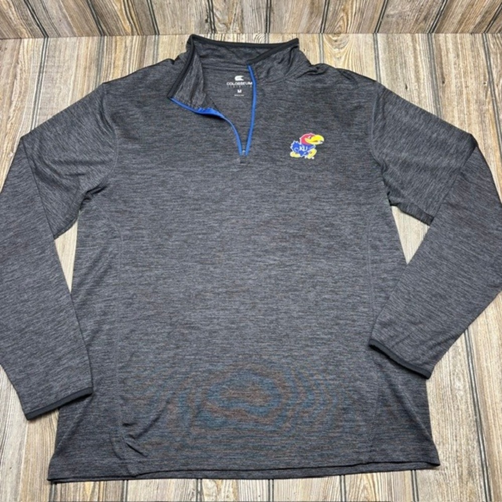 Colosseum Kansas Jayhawks Quarter Zip Pullover Mens Medium Grey Heather KU Logo